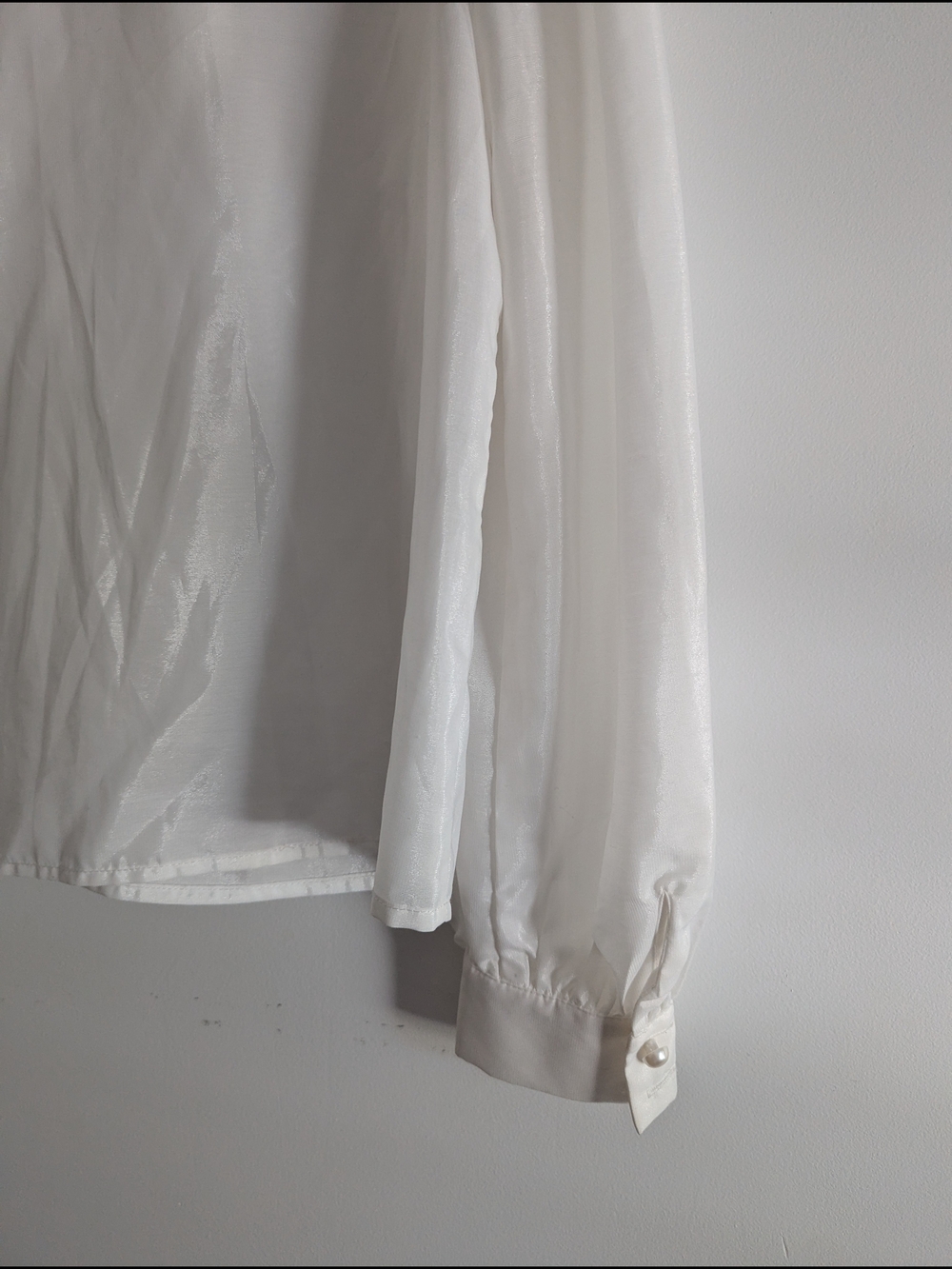 Japanese Sheer White Ruffled Collar Blouse with Bow Size Small - Picture 5 of 7
